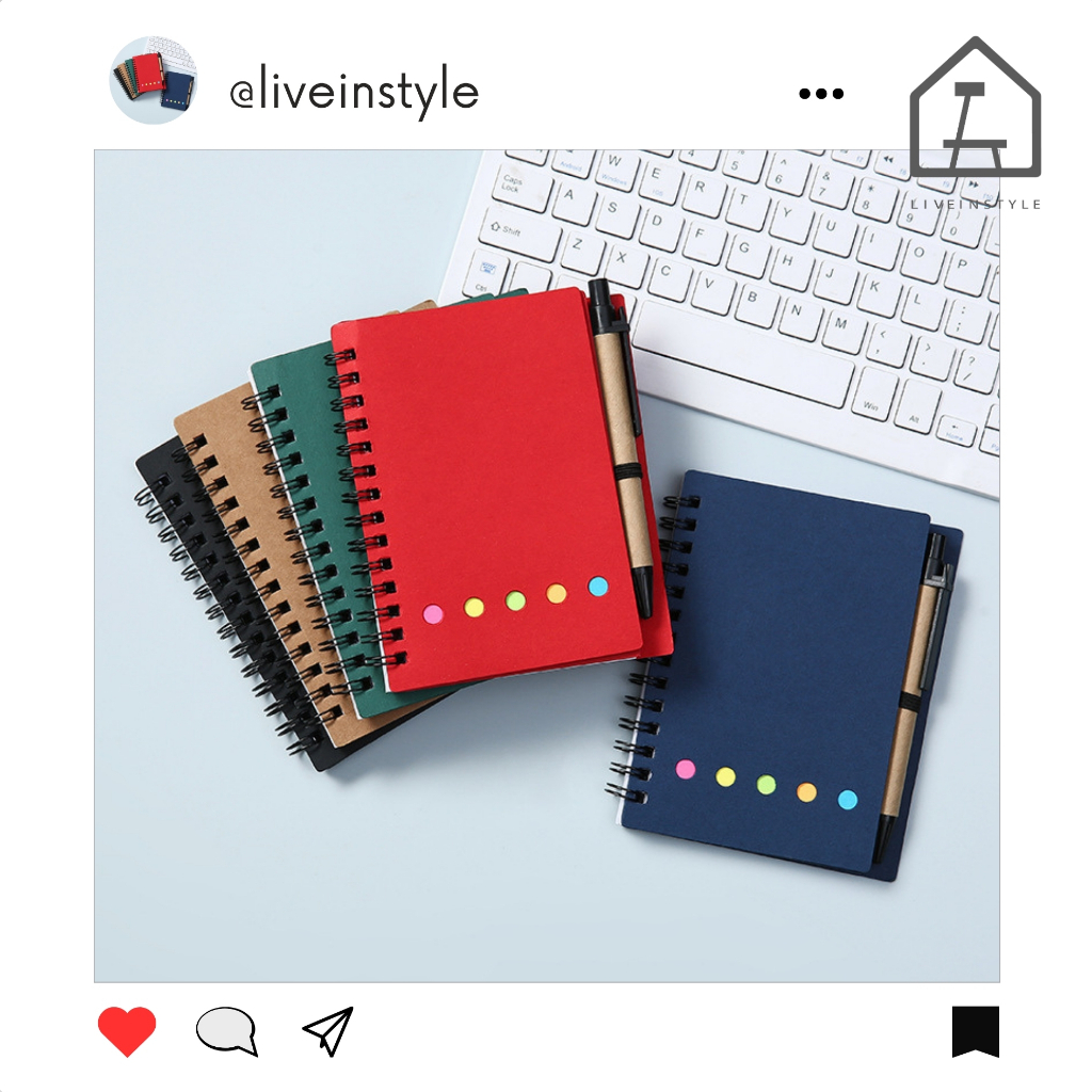 liveinstyle พร้อมส่ง สมุดโน้ต กระดาษโพสท์อิท กระดาษโน้ต post it  พร้อมปากกา  สกรีนโลโก้ได้