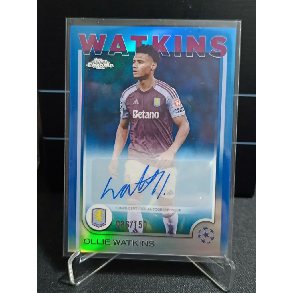 การ์ดฟุตบอล 2024-25 Topps Chrome UEFA UCC Ollie Watkins Auto Blue Refractor /150