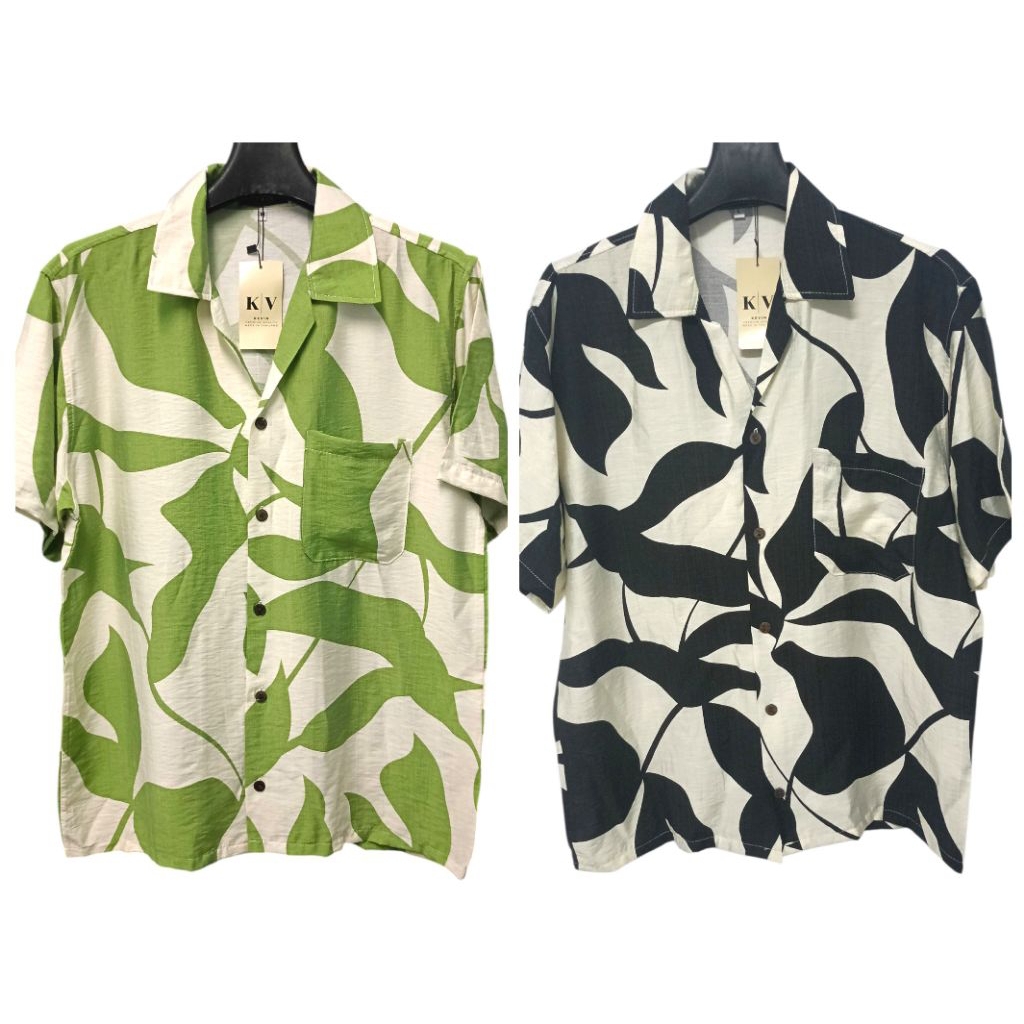 เสื้อเชิ้ตฮาวายแขนสั้นผ้าฝรั่งเศสใส่สบายค่ะ