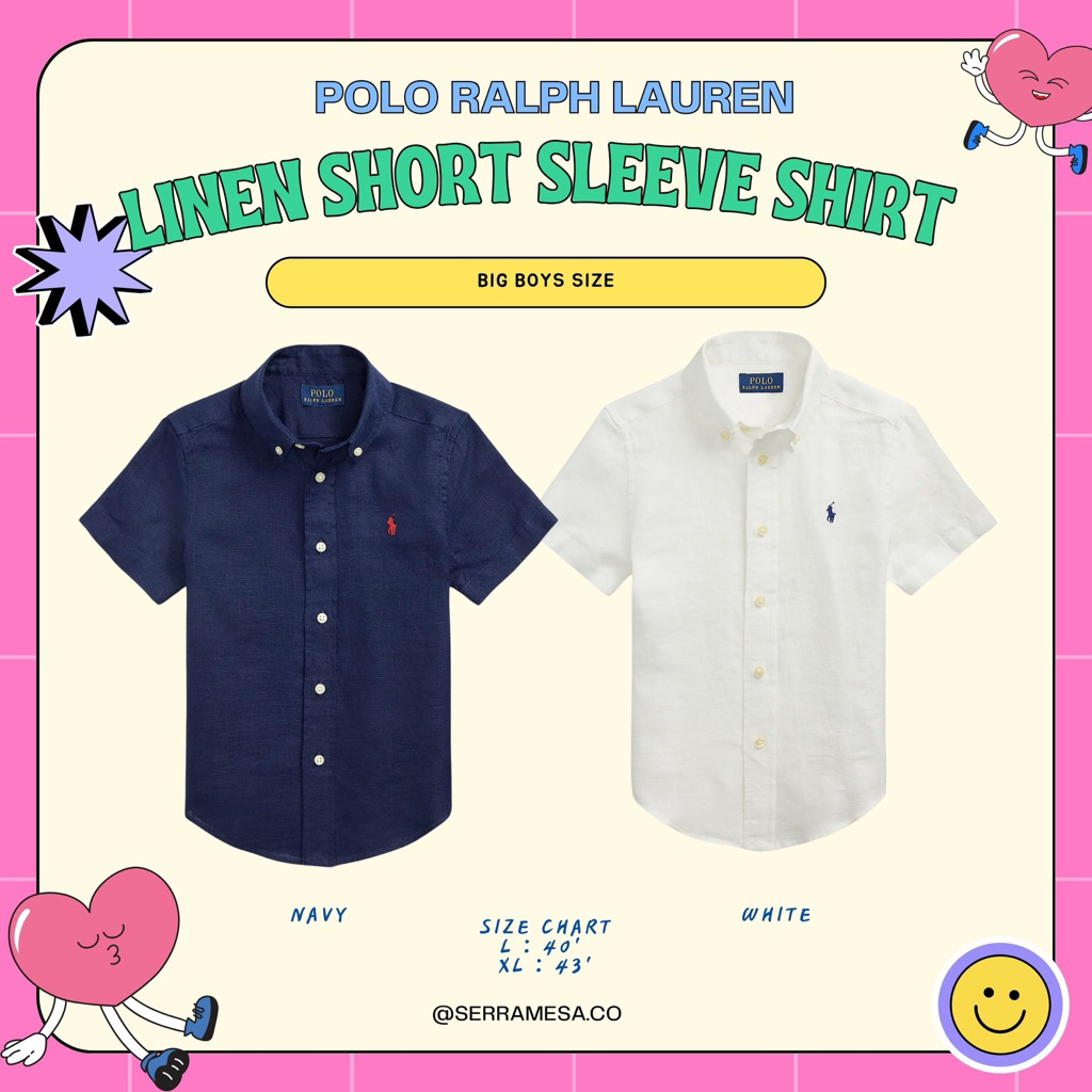 พร้อมส่งจากไทย polo ralph lauren 💖เสื้อเชิ้ตผ้าลินิน แขนสั้นของแท้ 100% big boy size ผู้ใหญ่ใส่ได้ ✨