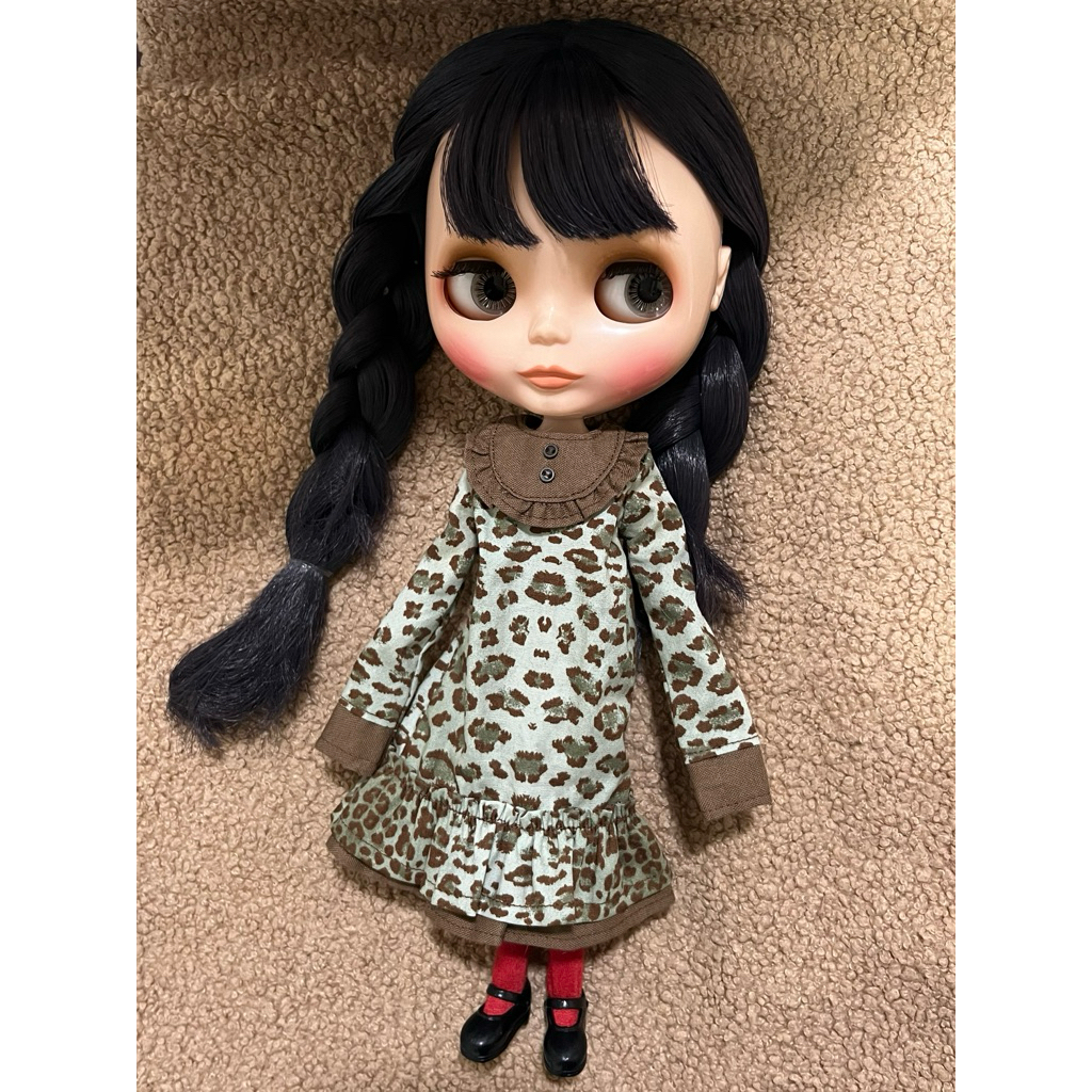 handmade🇯🇵 ชุดบลายธ์ mint choco leopard dress+socks blythe outfit