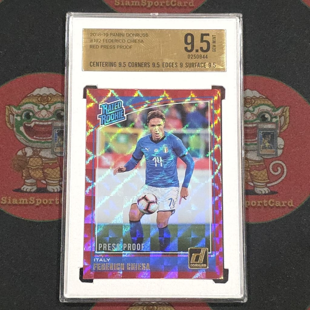 การ์ด​เกรด​ Federico Chiesa RC 2018 Donruss Rated​ Rookie​ Red Press Proof PSGA 9.5