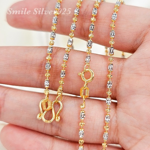 ค4 สร้อยคอ ถังโอ๊ค / Short ball 2mm. เงินแท้ 92.5% Italy ชุบ 2กษัตริย์ (WG+G)