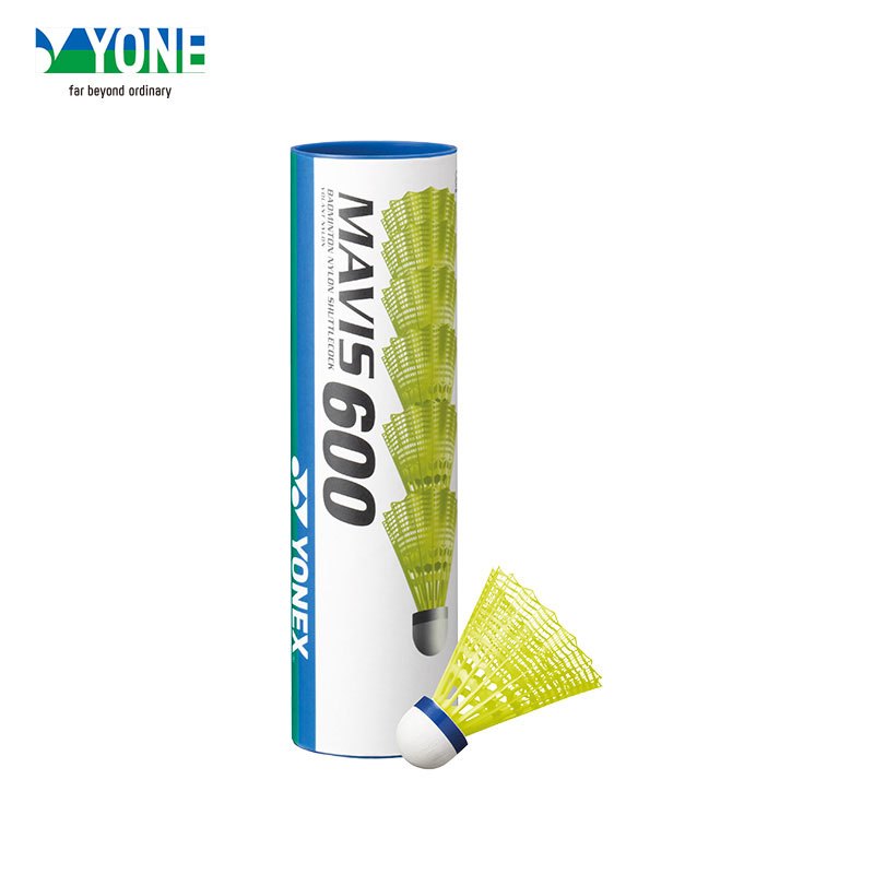 ลูกแบดมินตันไนลอน Yonex Mavis 600 ทนทานคล้ายขนนก บินเสถียร 6 ชิ้นต่อหลอด ของแท้คุณภาพสูง นำเข้าจากญี
