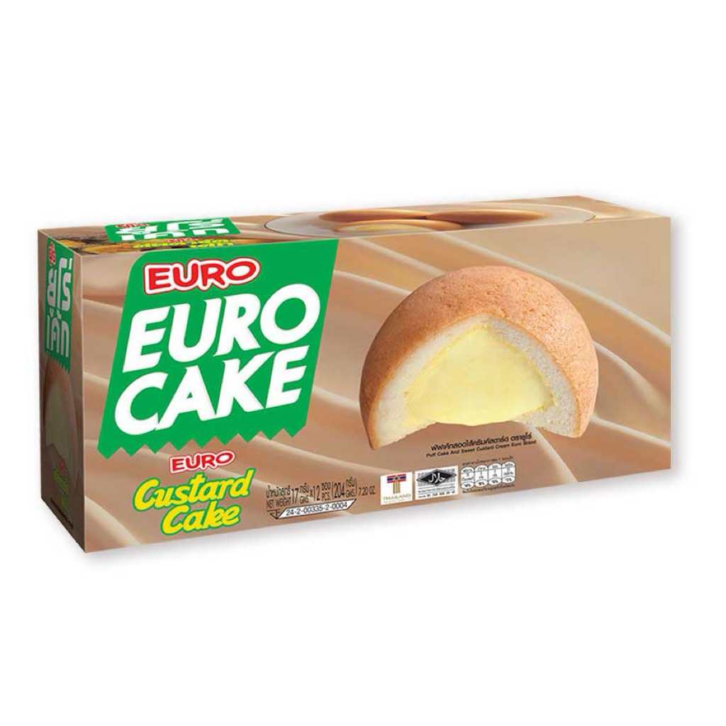 ยูโร่คัสตาร์ดเค้ก 17 กรัม กล่อง 12 ชิ้น Euro Custard Cake สินค้าพร้อมส่ง