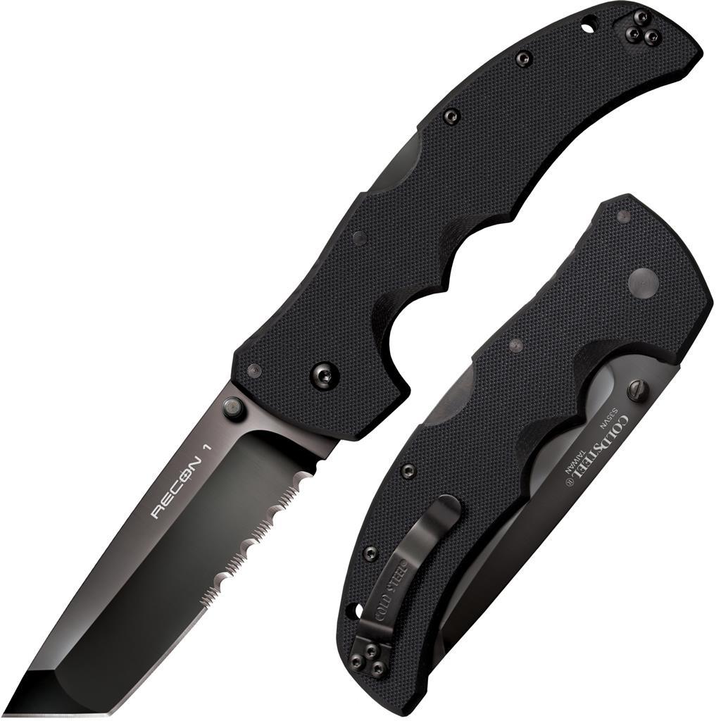 มีดพับ Cold Steel Recon 1 Tanto Folding Knife S35VN Black DLC Combo Blade, Black G10 Handles (27BTH)