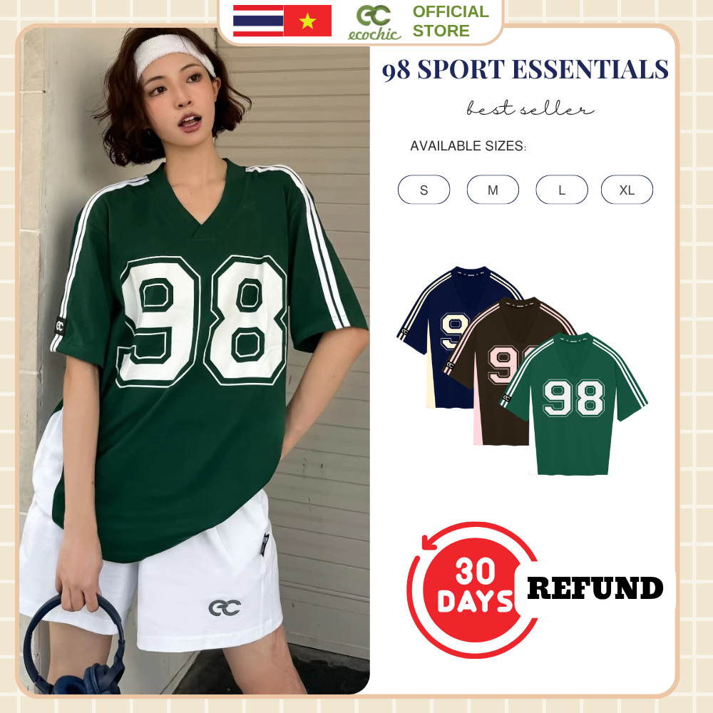 [เปลี่ยนสินค้าภายใน 30 วัน] เสื้อยืด ECOCHIC 98 SPORT ESSENTIALS คอวี ของแท้ ยูนิเซ็กส์ ทรงโอเวอร์ไซซ์ B032