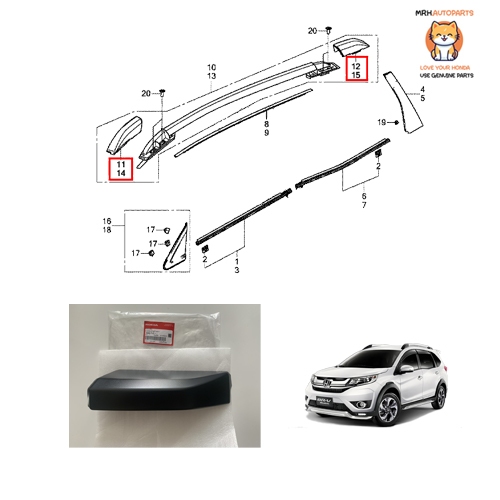 พลาสติกครอบแร็คหลังคาหน้าหลัง Honda BR-V 2015-2020 แท้ศูนย์ราคาต่อ 1 ข้าง