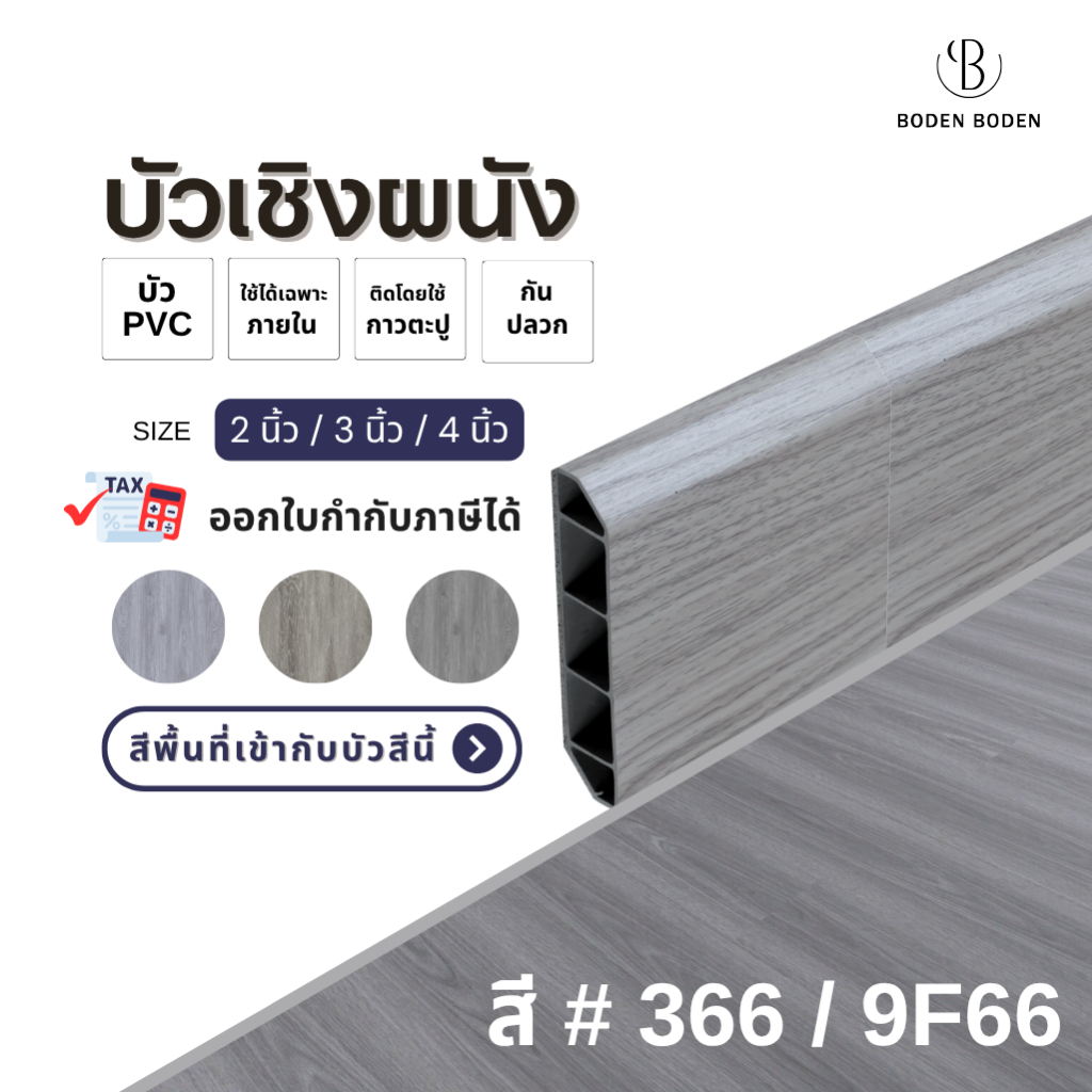 บัวเชิงผนัง PVC BODEN BODEN ขนาด 4 (3.8)นิ้ว / 3 นิ้ว / 2 นิ้ว สีขอบบัว อุปกรณ์ตกแต่งพื้นบัวเชิงผนัง