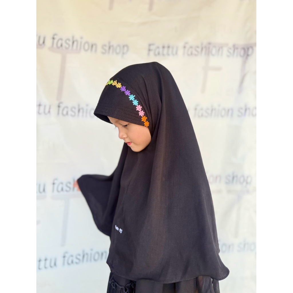 Hijab กุ๊กไก่เด็กกุลยะห์ (ทรงกลม) มี3หน้า หน้าดอกคาด,หน้าลูกไม้,หน้ามุข