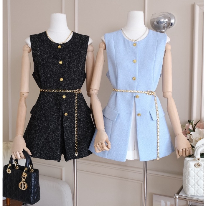 Mintie เสื้อตัวยาวแขนกุด (เฉพาะเสื้อ) ผ้าทวีตอย่างดี มีซับใน ป้ายPrisana