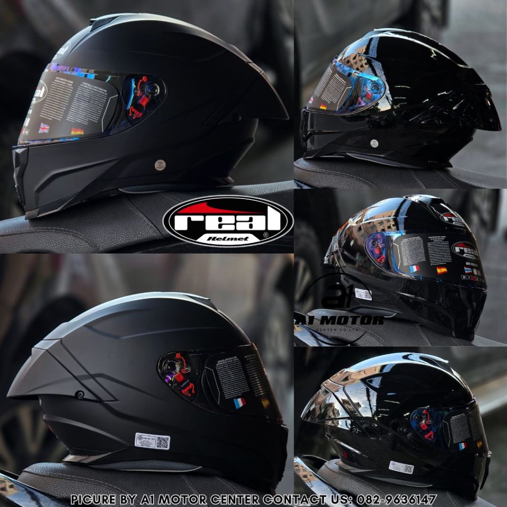 หมวกกันน็อค Real รุ่น Falcon สีดำเงา สีดำด้าน นวมถอดซักได้ มาตรฐาน มอก.และ ECE