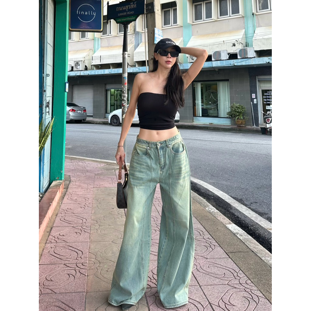 barel jeans ขากระบอกใหญ่ ทรงสวย สีสนิม