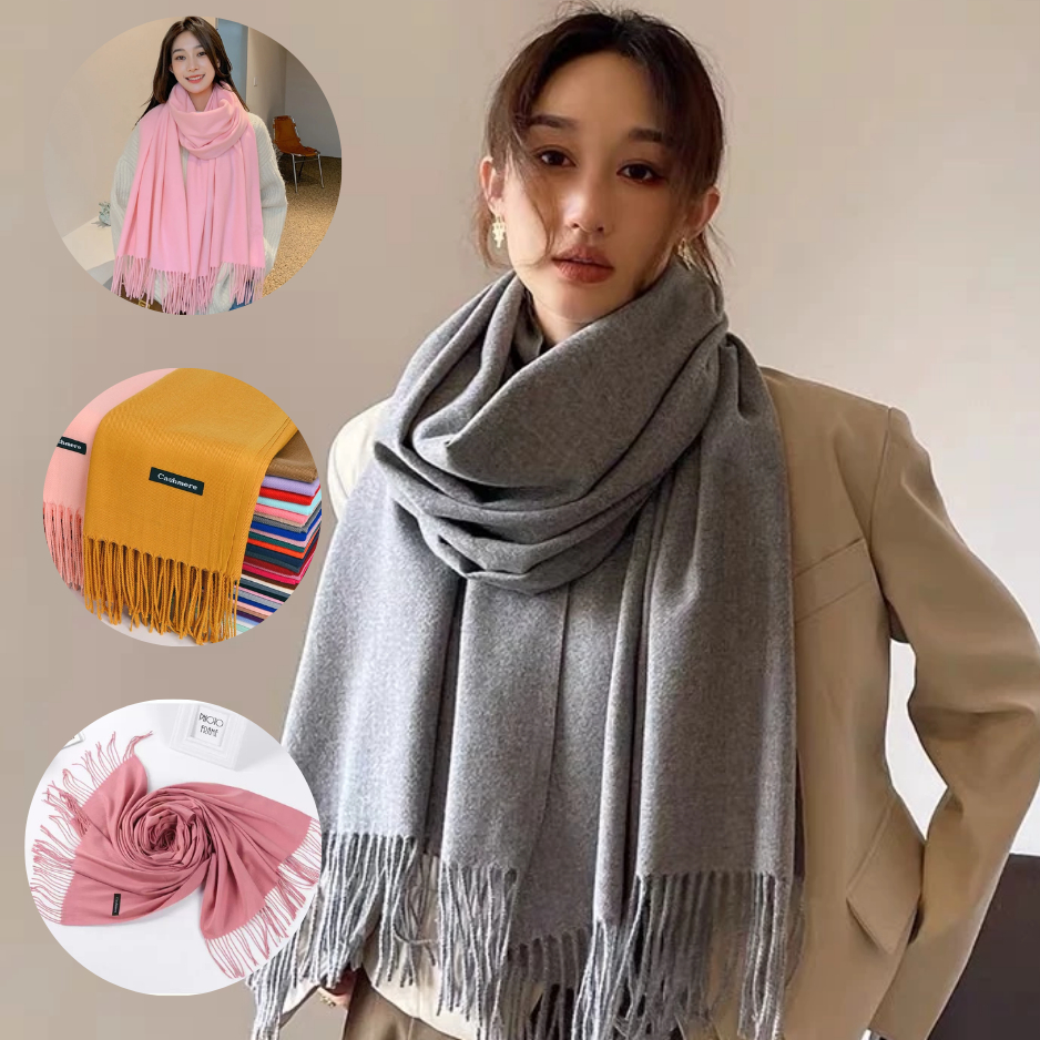 🔥 ผ้าคลุมไหล่ ผ้าพันคอ แคชเมียร์ ผ้าคลุมไหล่ของผู้หญิง อบอุ่นนุ่มหนา  ผ้าพันคอยาว สีทึบ พร้อมส่ง จากไทย กันหนาว กันลม