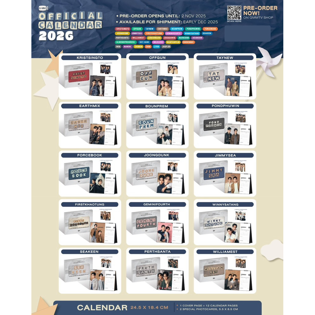 (ทักแชทก่อนสั่ง)GMMTV CALENDAR 2026 ปฏิทิน เจมีไนน์โฟร์ท ปอนด์ภูวิน จูเนียร์มาร์ค เพิร์ธแซนต้าJasper