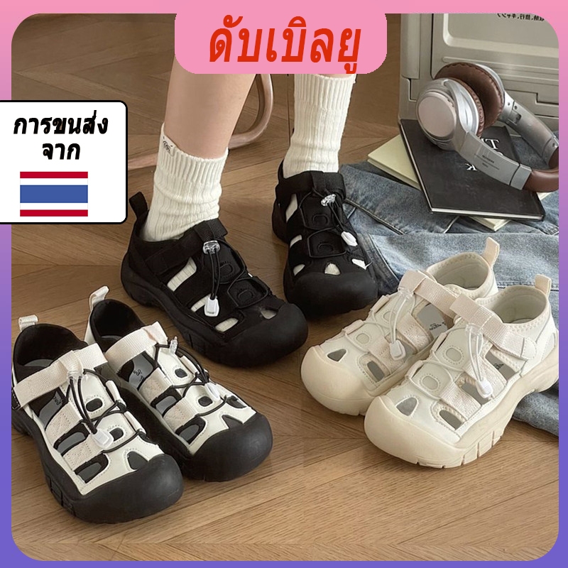 รองเท้าแตะปิดนิ้วเท้า สำหรับผู้หญิง พื้นหนา ฤดูร้อน มาใหม่ ระบายอากาศ อเนกประสงค์ รองเท้าแตะส้นแบนลำลอง