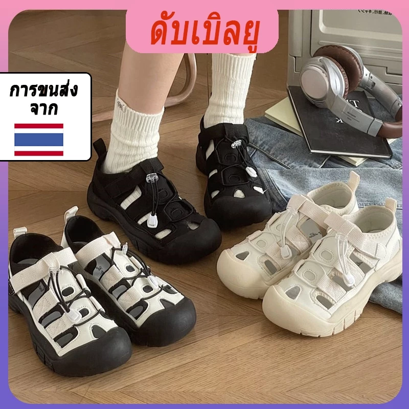 รองเท้าแตะปิดนิ้วเท้า สำหรับผู้หญิง พื้นหนา ฤดูร้อน มาใหม่ ระบายอากาศ อเนกประสงค์ รองเท้าแตะส้นแบนลำลอง