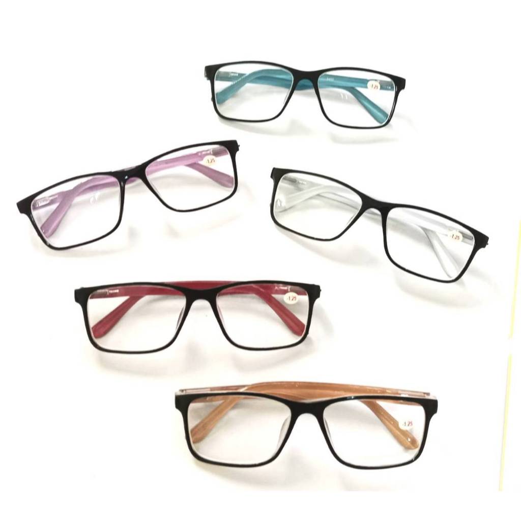 ขายยกค่าสายตาเบอร์หละ 5 ชิ้นคละสี มี+100ถึง+300แว่นสายตายาวขาสปริง อ่านหนังสือ ขาพลาสติก ทรงเหลี่ยม กรอบพลาสติก รุ่น403