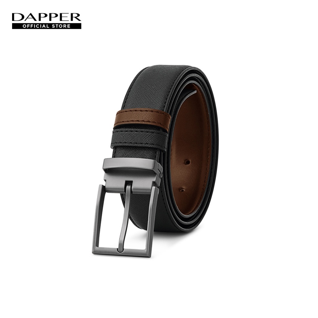 DAPPER เข็มขัดหนัง Saffiano Vegan Leather Belt สีดำ (BBC/BK/2103PN)