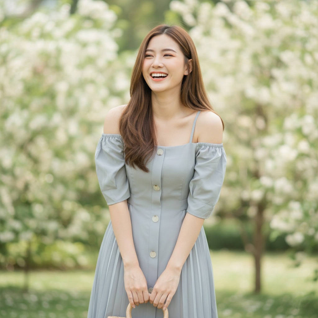 SDF041 : ชุดเดรสยาว ชุดเดรสเปิดไหล่ เดรสคอเหลี่ยม