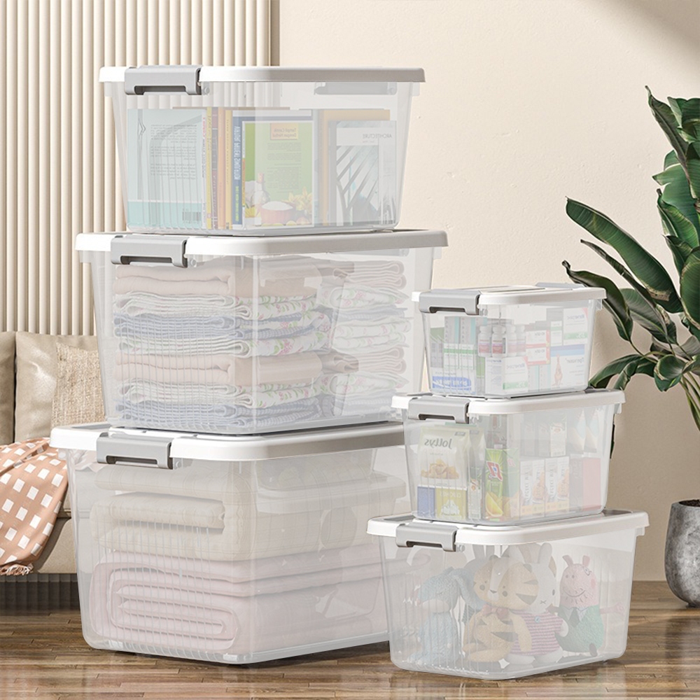 กล่องเก็บของ กล่องเก็บของมีฝาปิด กล่องใส่เสื้อผ้า มีให้เลือก 5 ขนาด พลาสติกใส เก็บของเล่นพร้อ แบบอเนกประสงค์