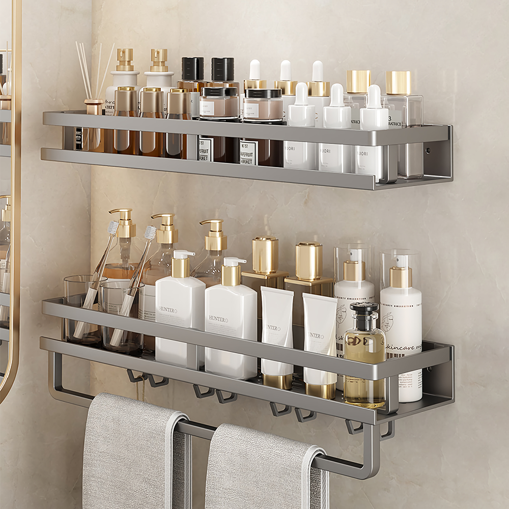 ที่วางของ ชั้นวางสบู่ ที่วางแชมพู วางของ ชั้นวางของในห้องน้ำ ชั้นวางเครื่องสําอาง อลูมิเนียม แบบหนา ไม่ต้องเจาะ สําห