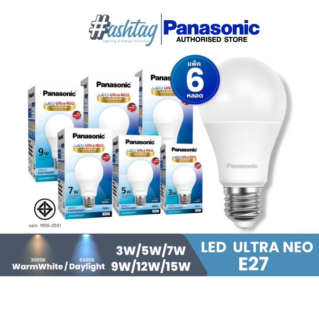 Panasonic หลอดไฟ LED NEO Ultra ขั้ว E27 Daylight/WarmWhite [แพ็ค 6 สุดคุ้ม]