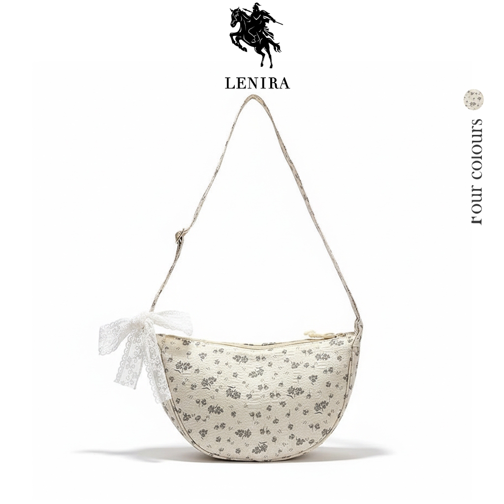 Lenira(B2149) กระเป๋าสะพายข้างผ้าไนลอน ลายดอกไม้(ไม่มีโบว์)