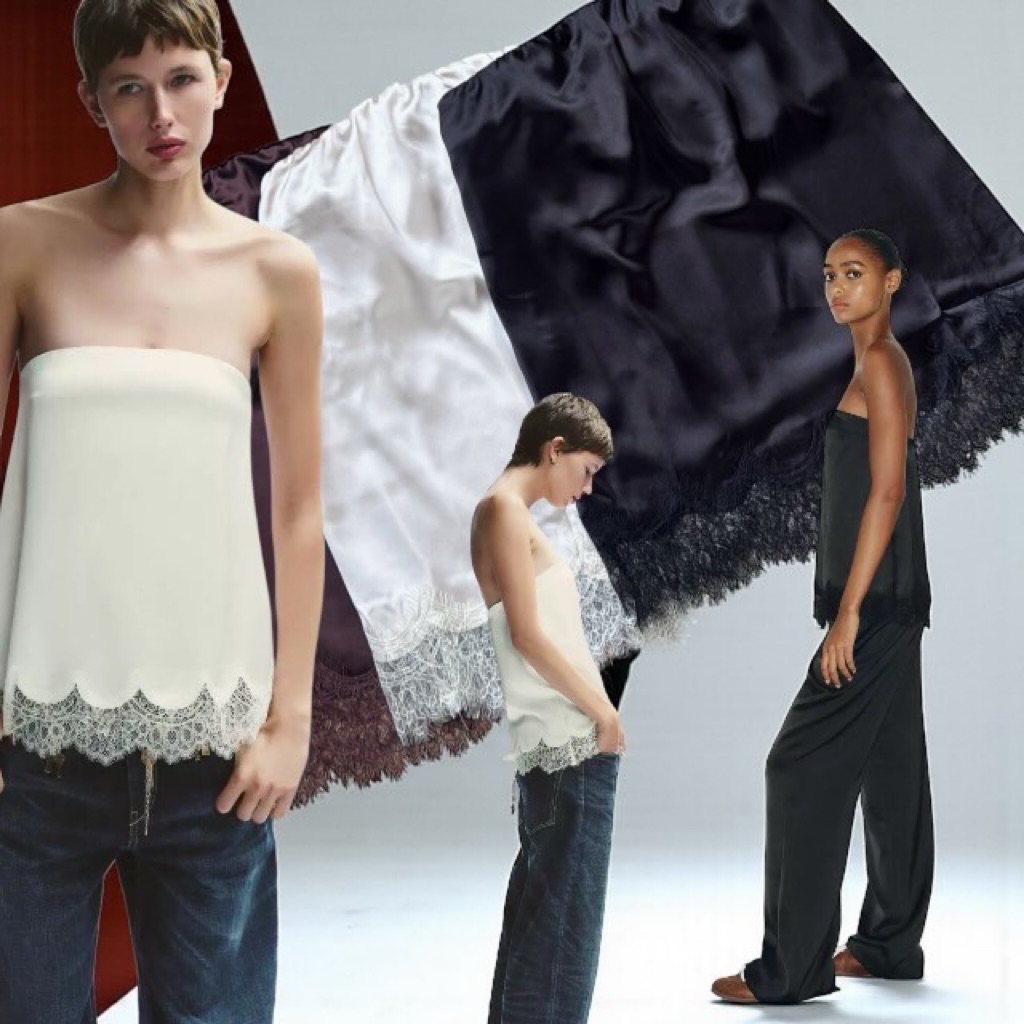 ส่งด่วน 🛵 Luna Lace Satin Tube Top เกาะอกซาติพรีเมี่ยม เเต่งลูกไม้ชาย ติดซิปข้าง