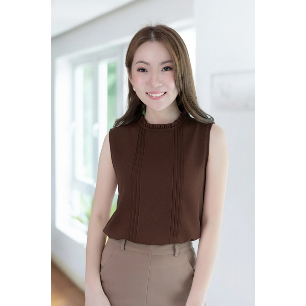 Narinari : MT5700 Ruff Collar Pintuck Sleeveless Blouse