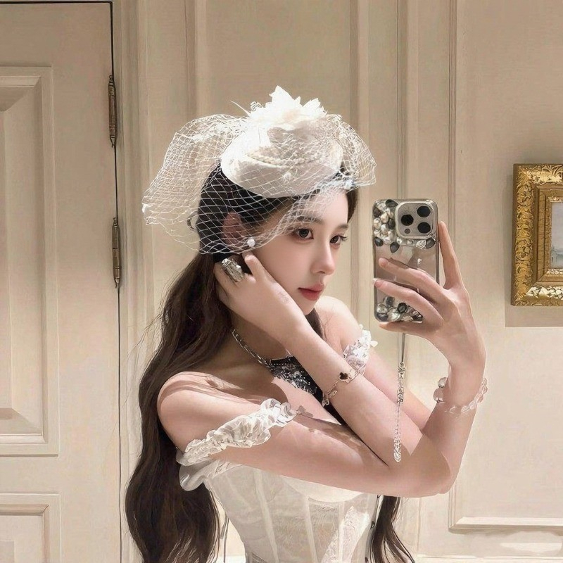 กิ๊บหมวกตาข่าย เครื่องประดับผม หมวกสไตล์ผู้ดีอังกฤษ หมวกดรัมเมเยอร์ สไตล์ย้อนยุคคลาสสิค แต่งตัวเทศกาล ของขวัญวันเด็ก - รูปที่ 2