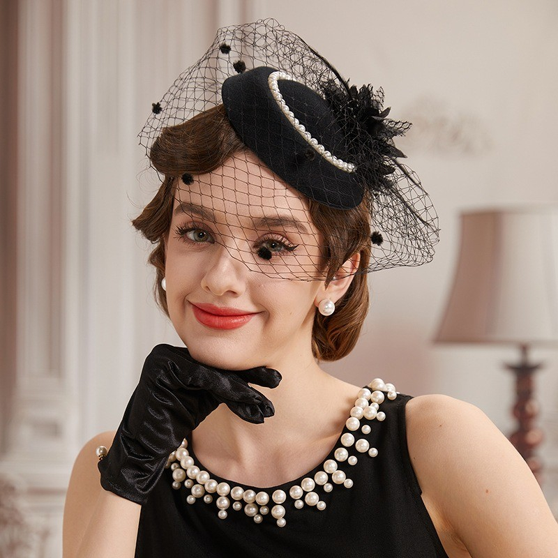 กิ๊บหมวกตาข่าย เครื่องประดับผม หมวกสไตล์ผู้ดีอังกฤษ หมวกดรัมเมเยอร์ สไตล์ย้อนยุคคลาสสิค แต่งตัวเทศกาล ของขวัญวันเด็ก - รูปที่ 4