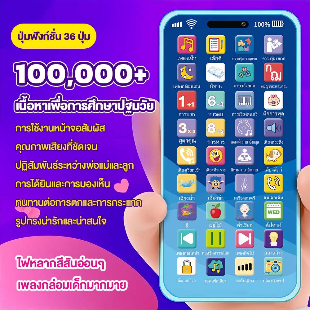 เครื่องเรียนรู้เบื้องต้นสำหรับเด็ก โทรศัพท์เพลง 36 คีย์ พร้อมไฟโต้ตอบและเรื่องราวขณะนอนหลับ สำหรับเด็กอายุ 1-6 ปี