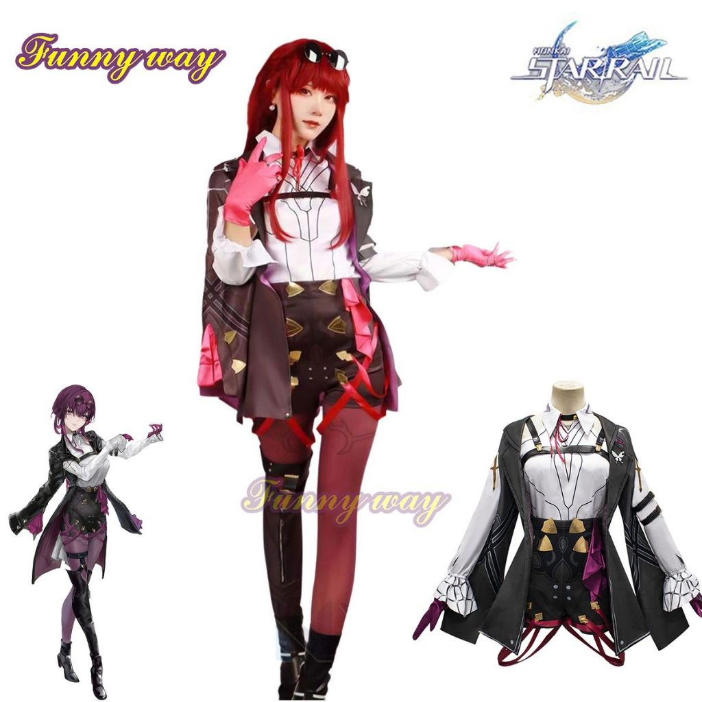 เกม Honkai Star Rail Kafka เครื่องแต่งกายคอสเพลย์ วิกผมสีม่วง ชุดคอสเพลย์ ชุดเทศกาลเทศกาลฮาโลวีนสาว