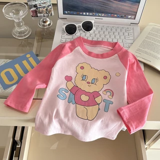 เสื้อแขนยาวเด็ก เสื้อแฟชั่นเด็ก สไตล์เกาหลี สีทูโทน ลายการ์ตูนน่ารัก พร้อมส่ง