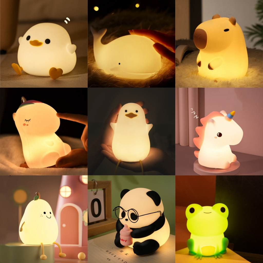 Cute animal patting light cartoon LED night light silicone USB rechargeable timing light