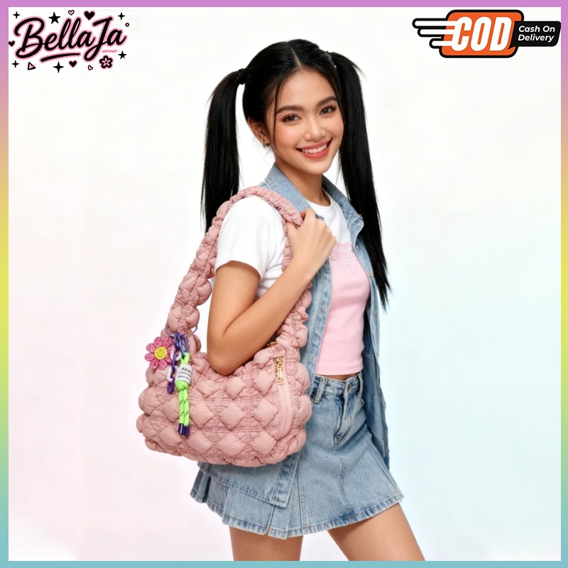 Bellaja💗กระเป๋าสะพายข้างผู้หญิง กระเป๋าสะพายไหล่ ใต้วงแขน แบบนิ่ม สามารถพับได้ แฟชั่นเกาหลี สําหรับนักเรียน  จุของได้เยอ