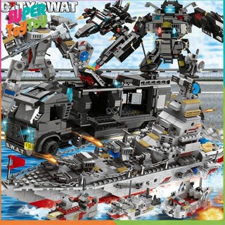 ตัวต่อหุ่นยนต์ บล็อกตัวต่อ ตัวต่อสวาท เรือรบ ตำรวจ ของเล่นเด…