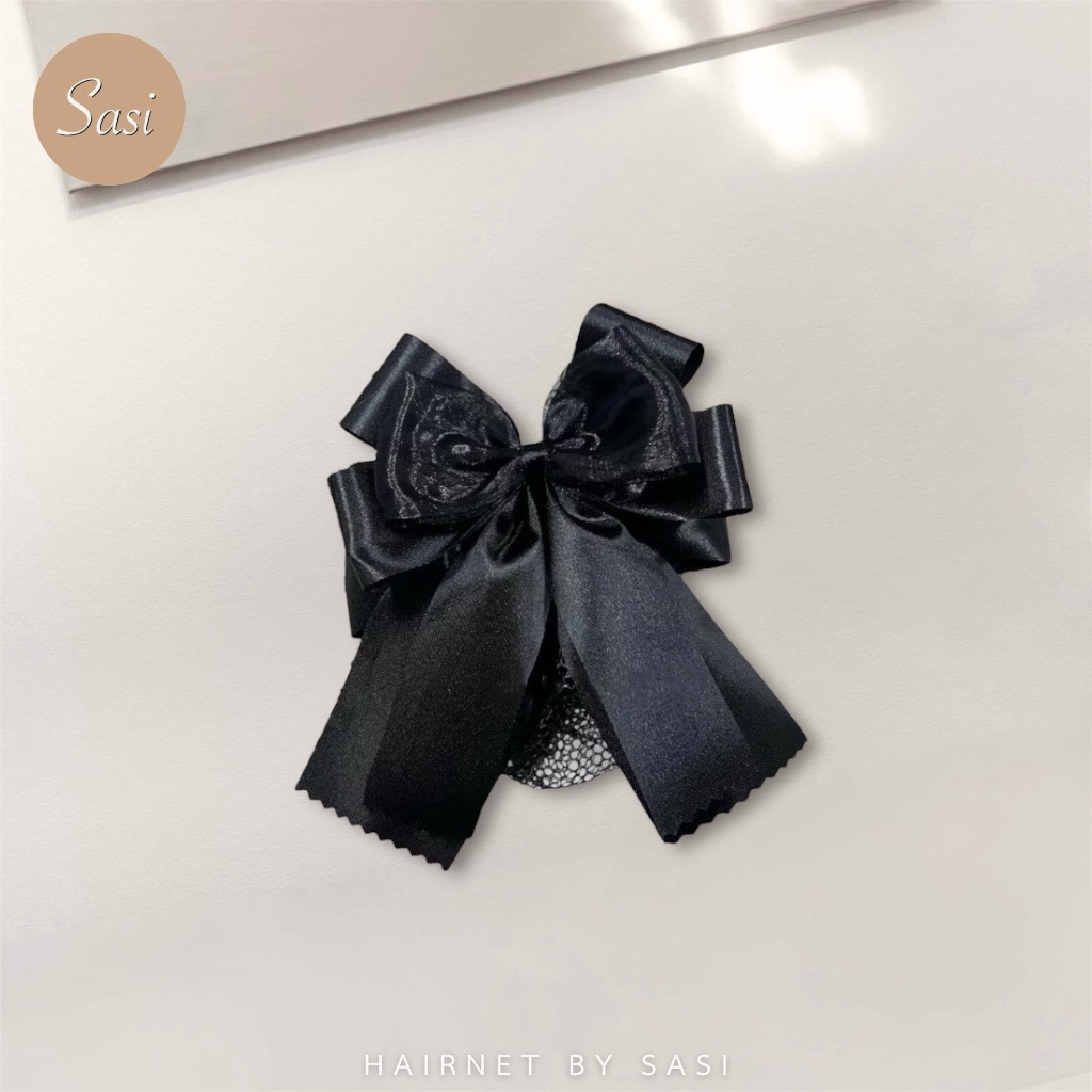 Hairnet/เน็ตติดผม ริบบิ้นหางหยัก ขนาดเล็ก สีดำ