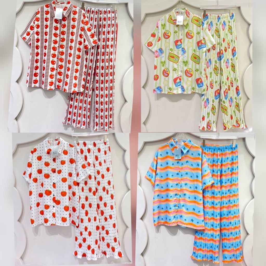 เซท อัดพลีทแขนสั้น-กางเกงขายาว ลายคมชัด อก46🍊🍓🍒(มีลายเยอะกว่าที่ลงคะ)