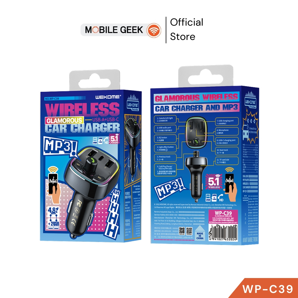 WK Wekome ที่ชาร์จในรถยนต์ รุ่น WP-C39 Wireless MP3 And Car Charger
