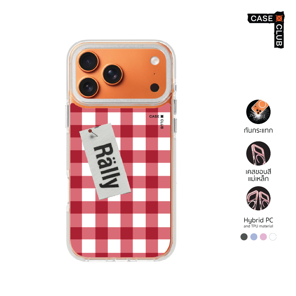 CaseClub เคสไอโฟน เคส ขอบสี เคสแม่เหล็ก ลาย Rally Strawberry Check ตารางสตรอว์เบอร์รี่ สำหรับ i17 Pr