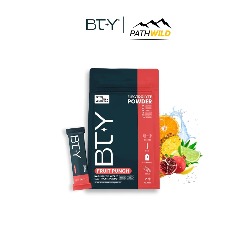 BTY Electrolyte Powder ผงชงพร้อมดื่ม เกลือแร่ให้พลังงาน สำหรับออกกำลัง เล่นกีฬาที่ต้องเสียเหงื่อ ซองเล็ก พกง่าย(ขายแพ็ค)