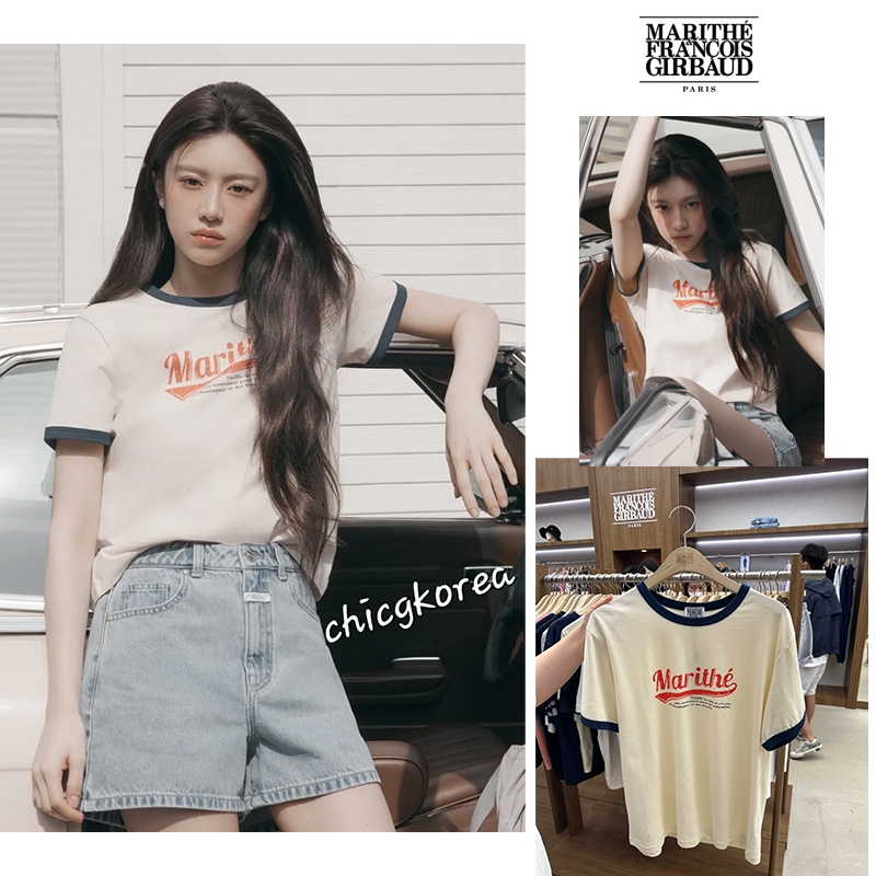 ❤100% Authentic❤MARITHE FRANCOIS GIRBAUD W VINTAGE BASEBALL RINGER TEE IVORY สไตล์เกาหลี