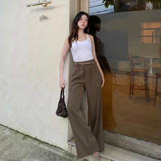 T43 Jinnie Trouser กางเกงทรงกระบอก ใหญ่ เอวสูง หูใหญ่ จับจีบสองข้าง พรางหุ่นสะโพก