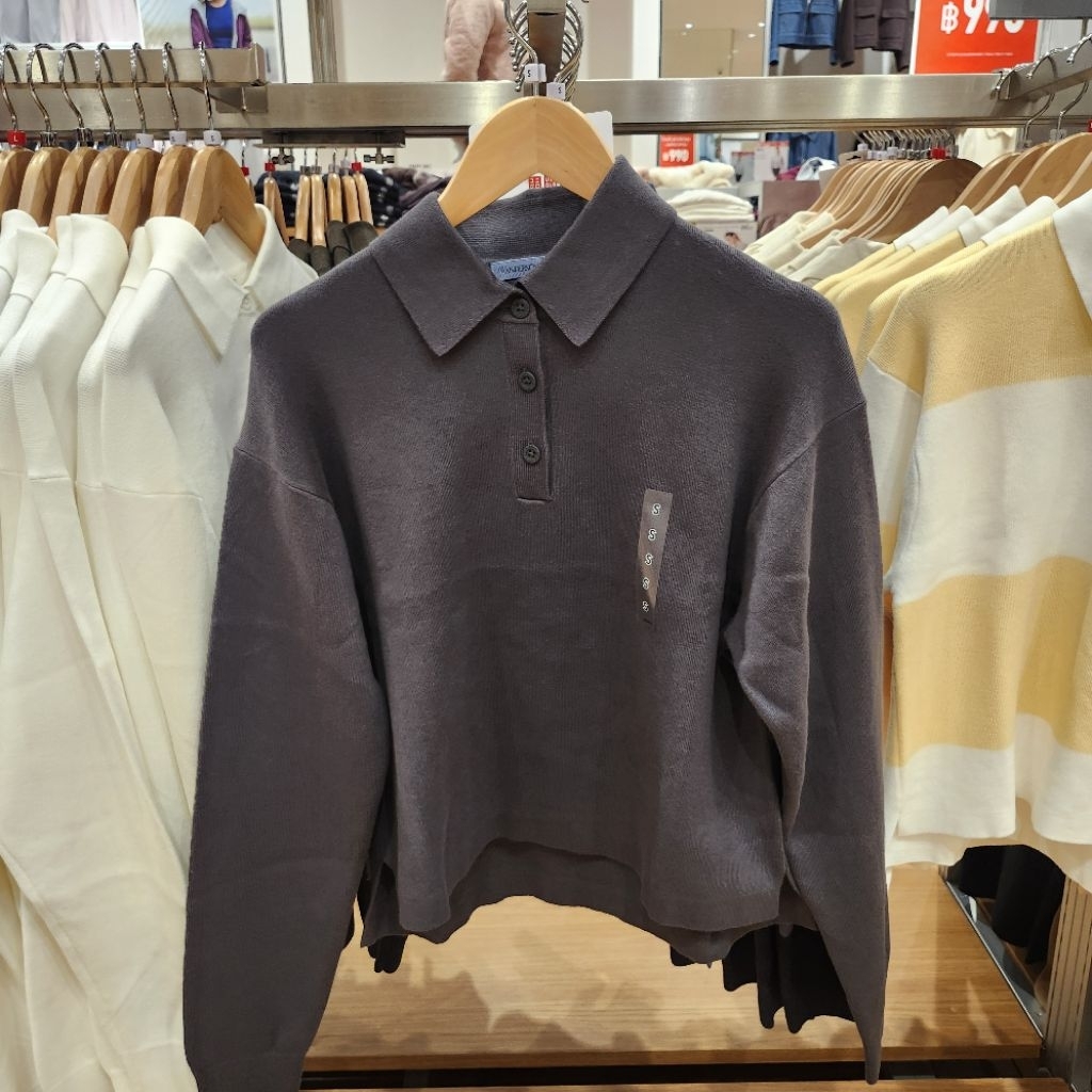 รับหิ้วของแท้ Uniqlo JW ANDERSON เสื้อโปโลสำหรับสาวๆ สเวตเตอร์ ผ้าคอตตอน ขนนุ่ม มีทั้งแบบลายทางและสีพื้น