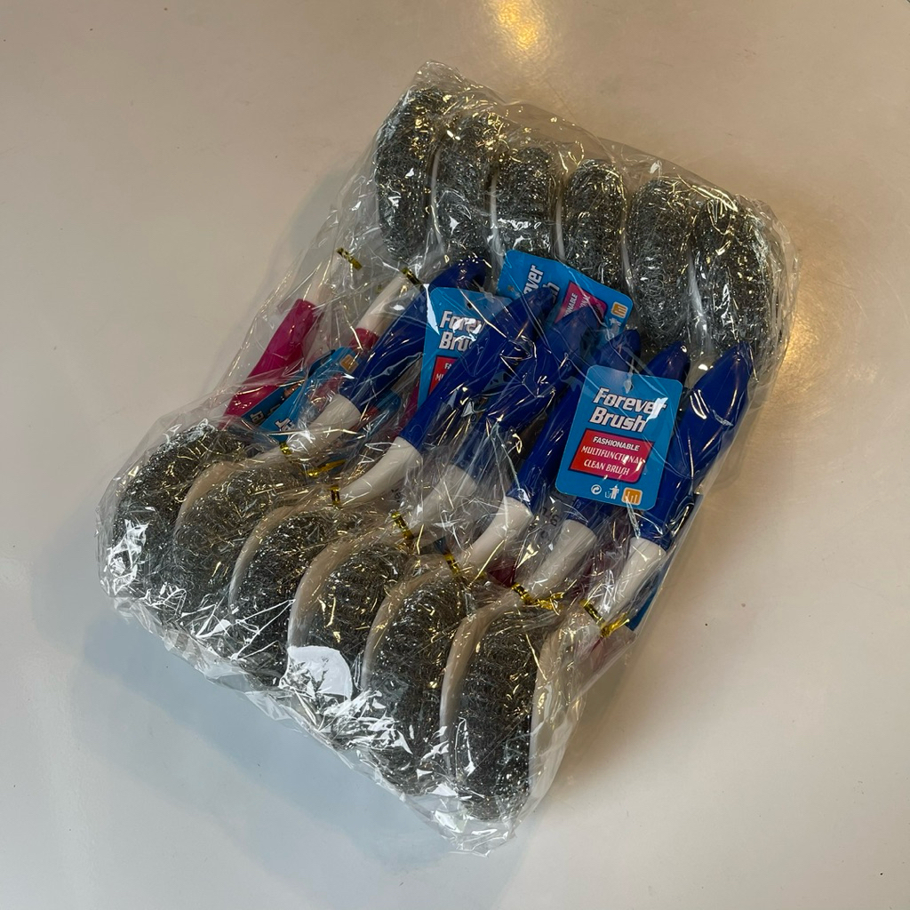 แปรงขัดกระทะ ฝอยสเตนเลส ด้ามพลาสติก ขนาด25ซม. แพคละ12ชิ้น - รูปที่ 3