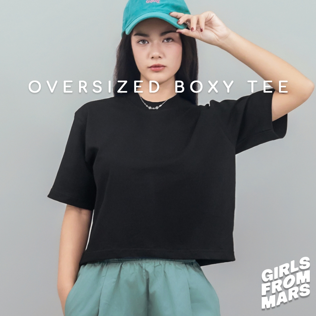 เสื้อยืดบ็อกซี่ ครอป โอเวอร์ไซส์คอชิด Girl From Mars ผ้าหนานุ่ม คอหนาพิเศษ 3.5CM. Cotton100% No.20