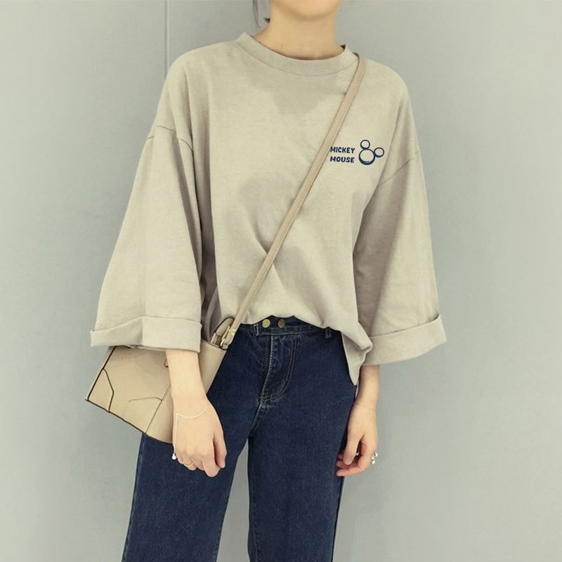 เสื้อยืดแขนยาวแบบหลวมไซส์ใหญ่ oversize เสื้อผ้าสาวอวบสไตล์เกาหลี เสื้อโอเวอร์ไซส์สวยๆผู้หญิงแฟชั่นมาใหม่ ลายการ์ตูน