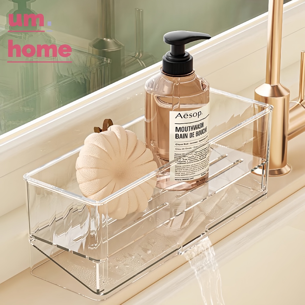 ชั้นวางอ่างล้างจานในครัว ที่วางฟองน้ํา ออกแบบให้ระบายน้ำด้านล่างได้ วางของใช้ในพื้นที่ที่โดนน้ำได้ ความจุขนาดใหญ่